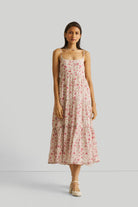 Strappy Tiered Maxi Dress in Pink Florals