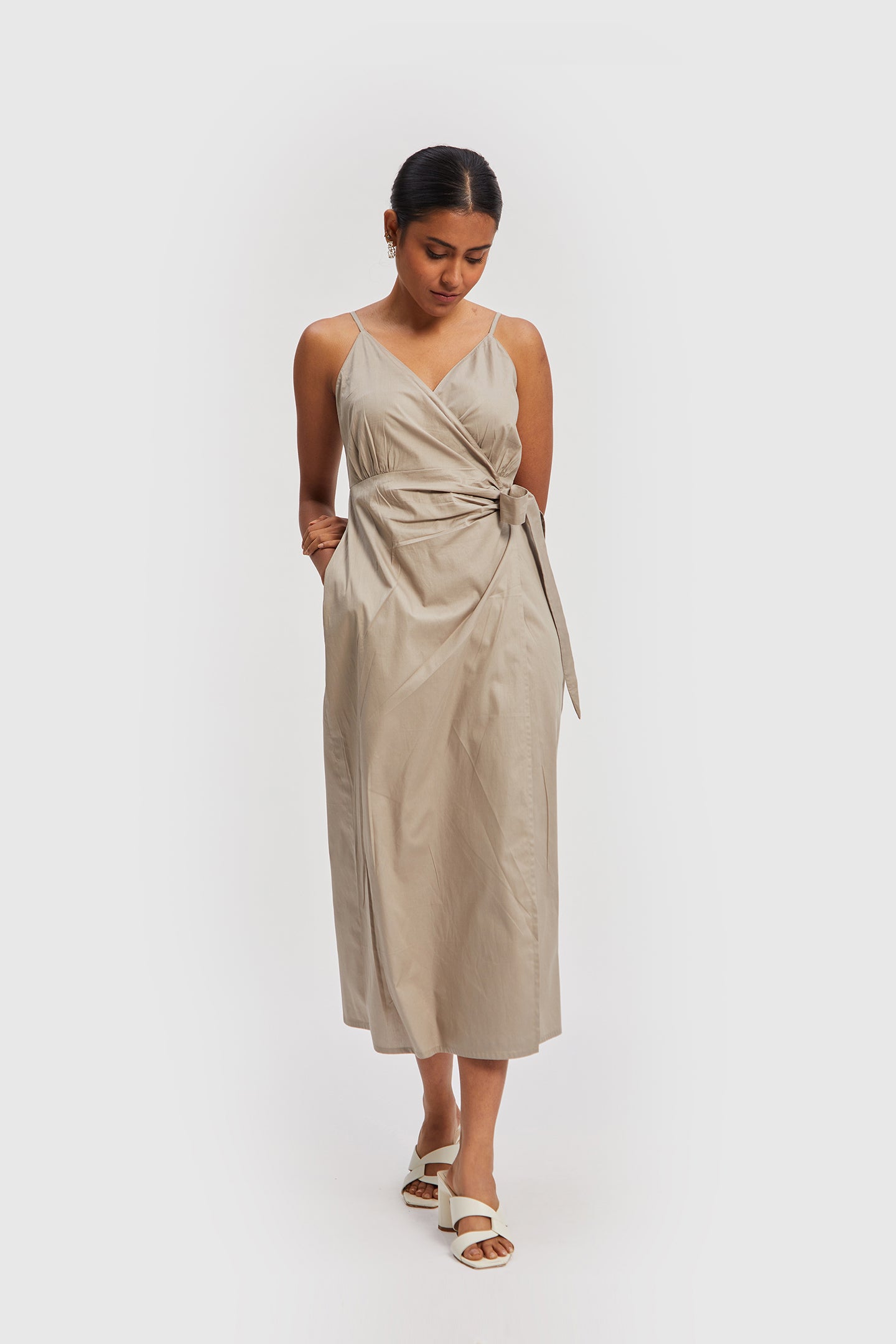 Strappy Wrap Dress in Ecru