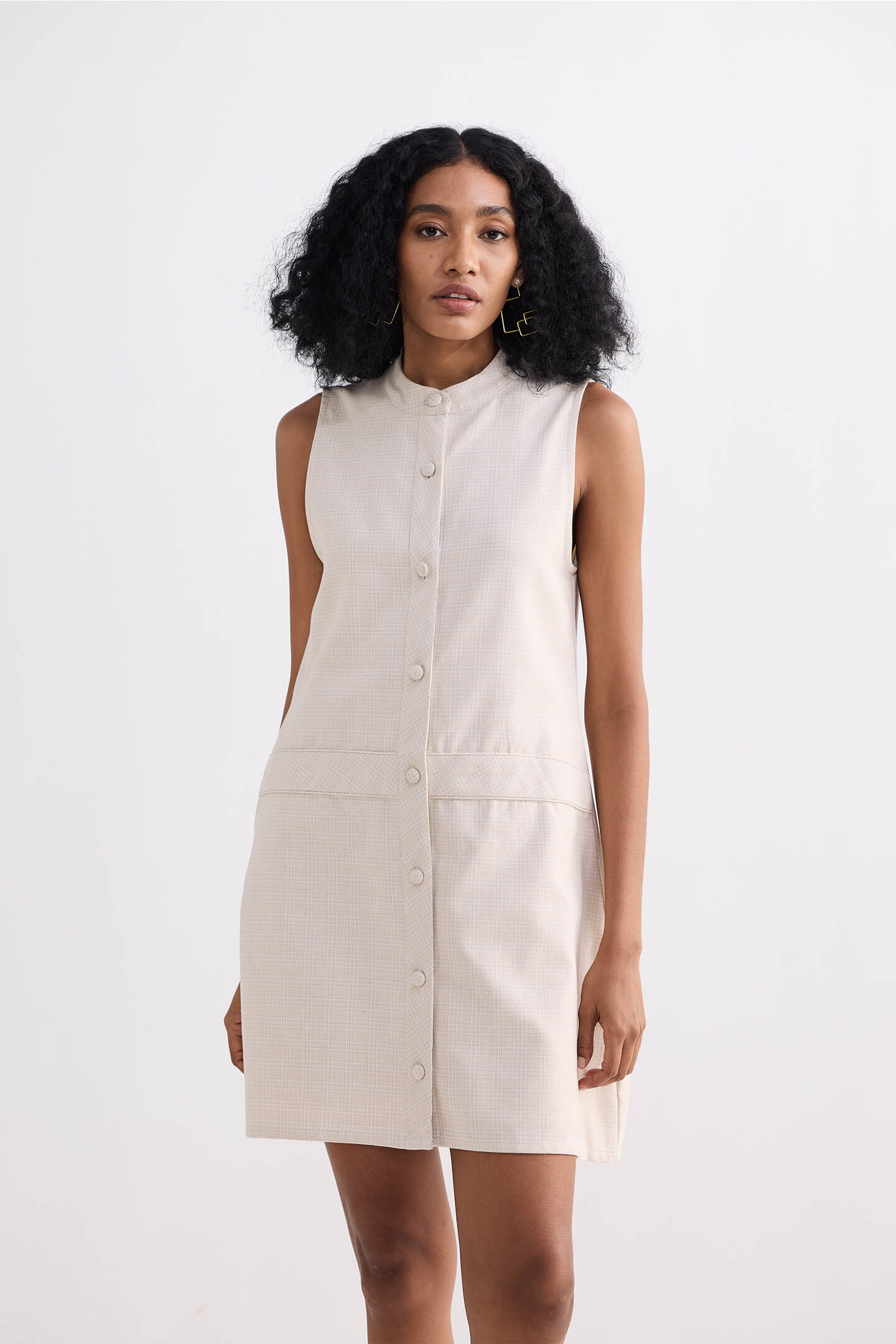 The Cotton Tweed Shift Dress in Cream Front