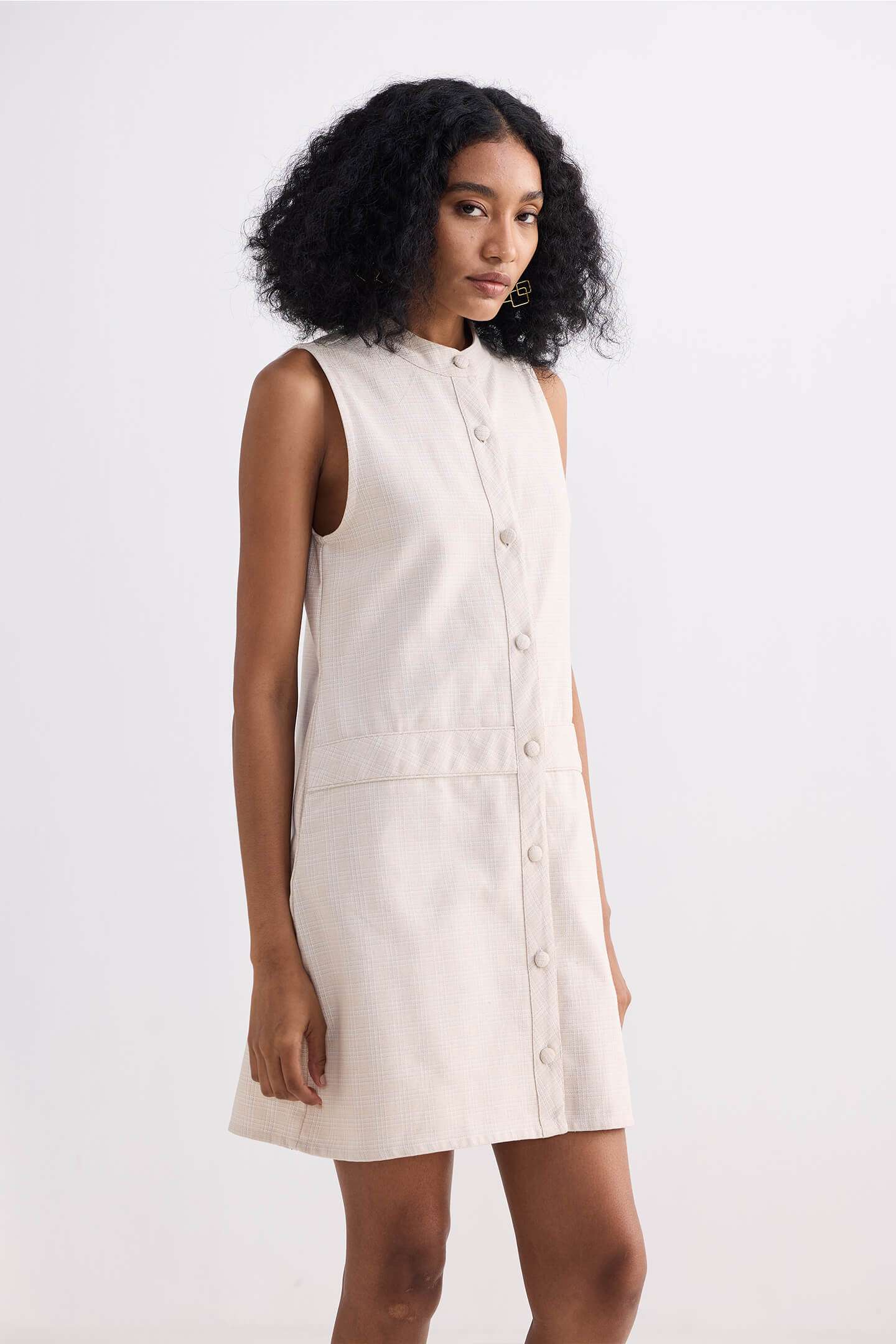 The Cotton Tweed Shift Dress in Cream Side