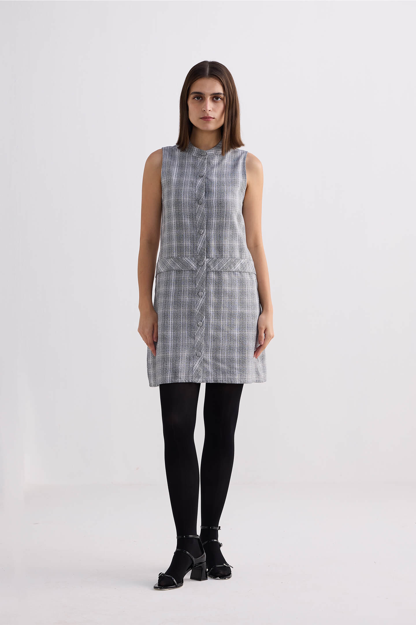 The Cotton Tweed Shift Dress in Grey