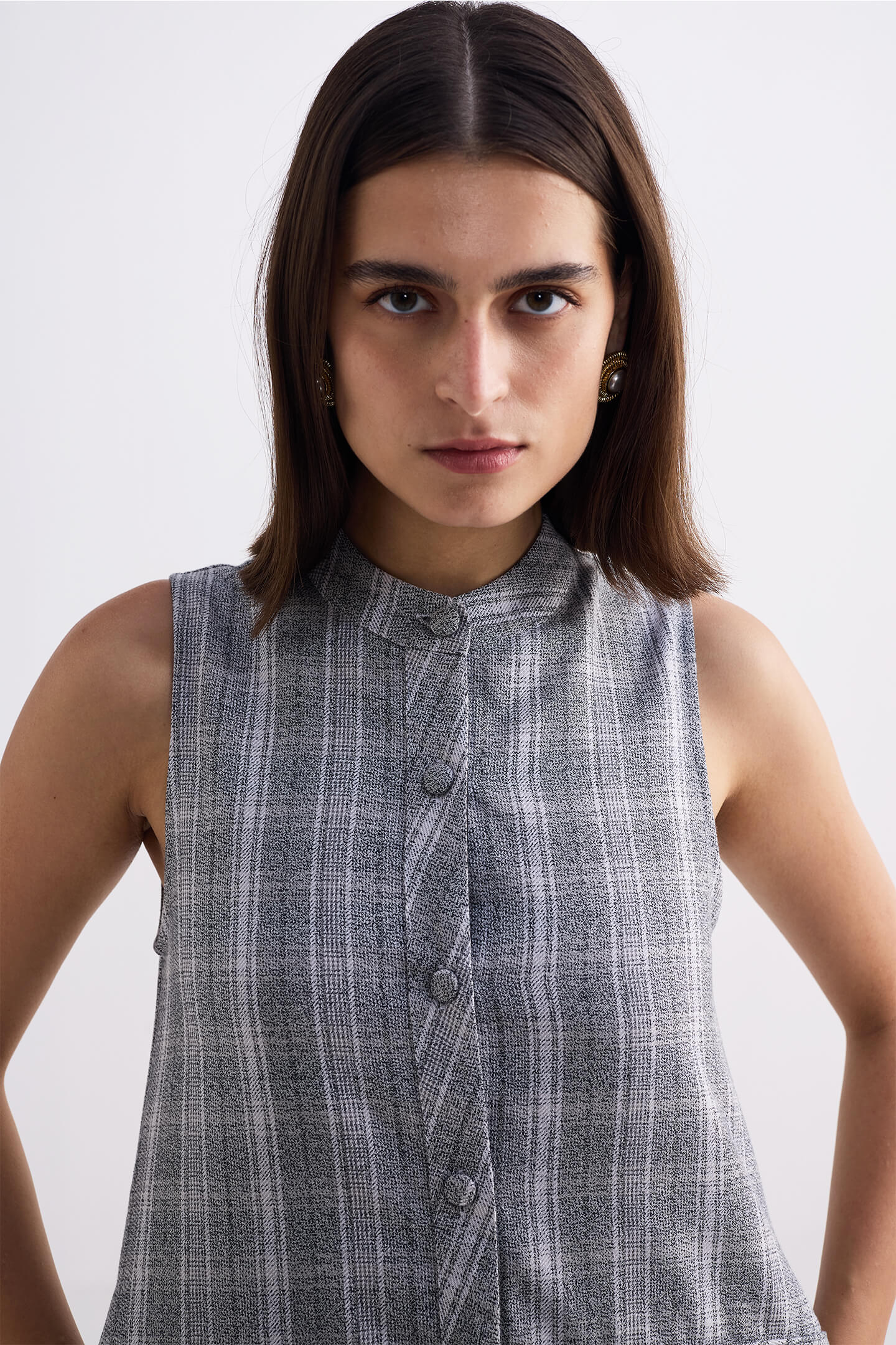 The Cotton Tweed Shift Dress in Grey Closeup