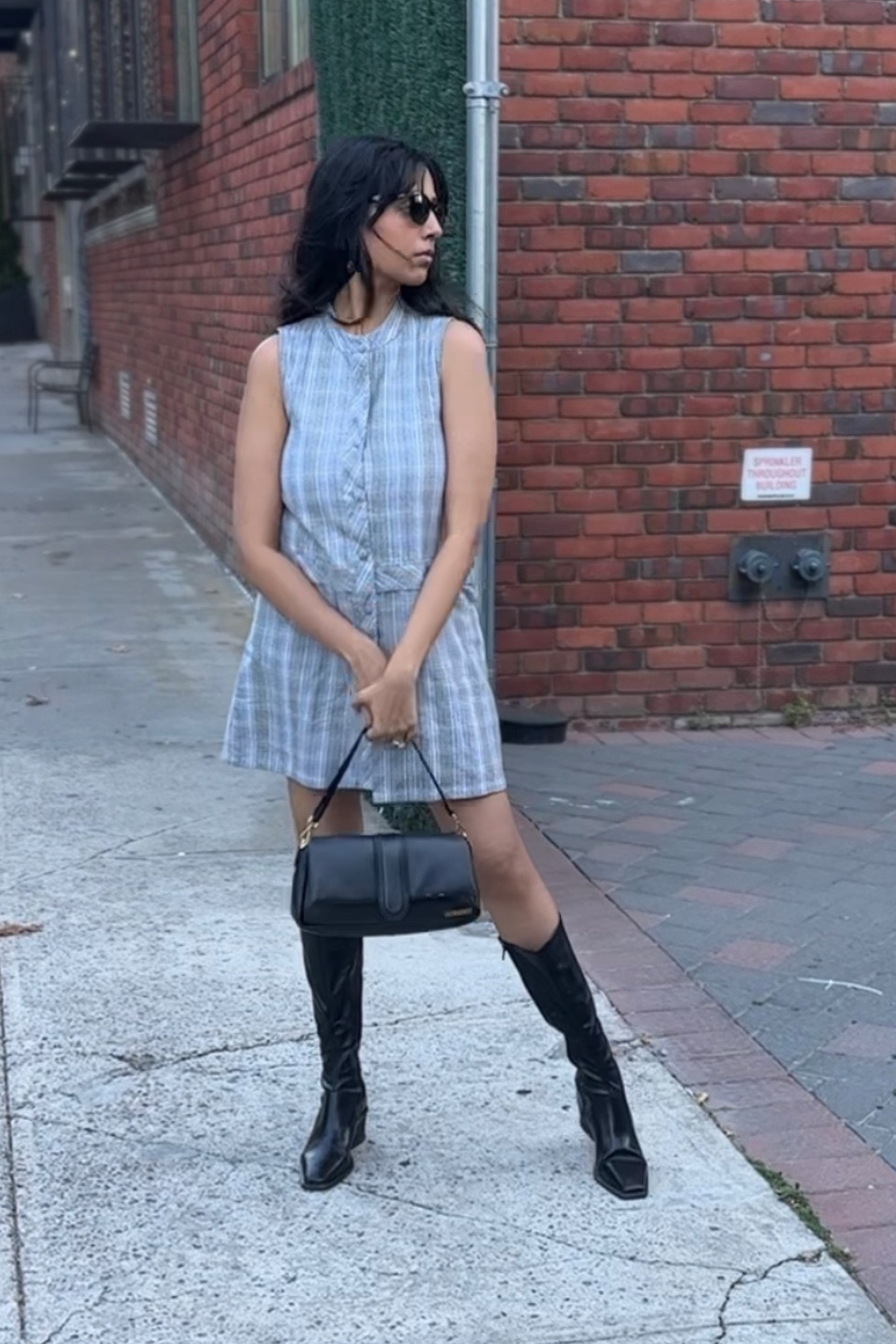 grey shift dress ASOS DESIGN deep v neck tailored shift dress in gray pinstripe