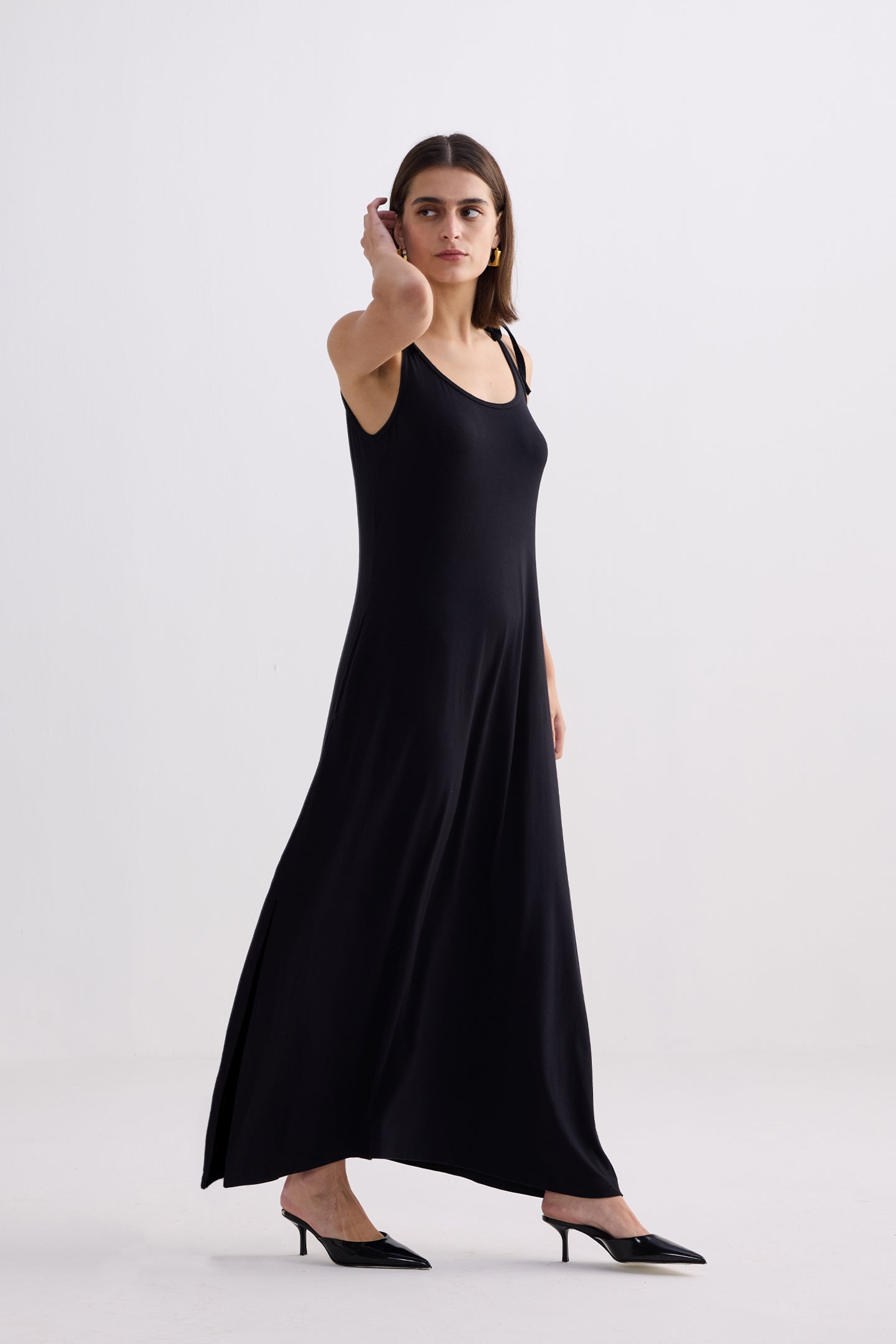 Tie-Detail Maxi Dress in Black Side