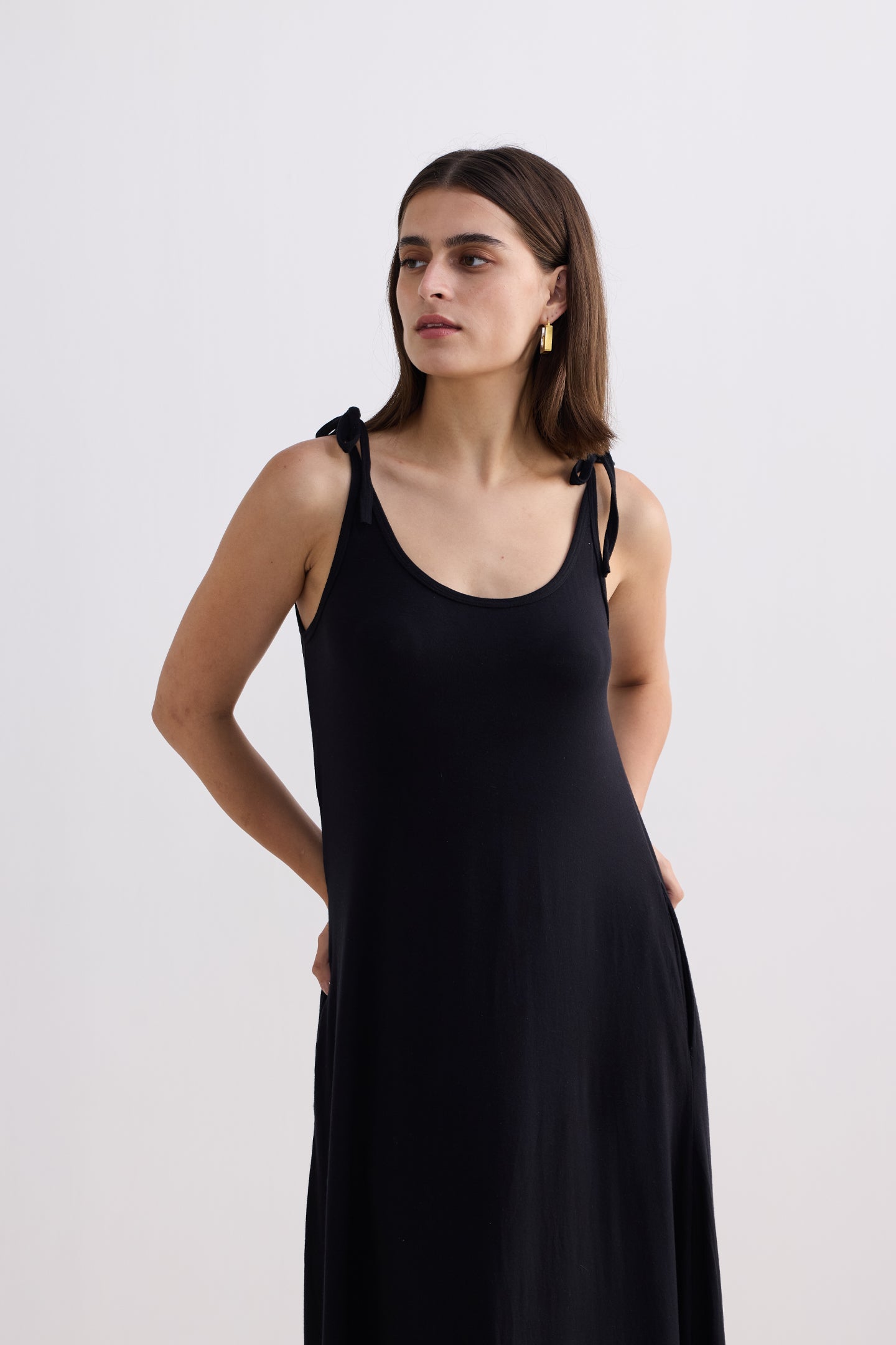 Tie-Detail Maxi Dress in Black Front