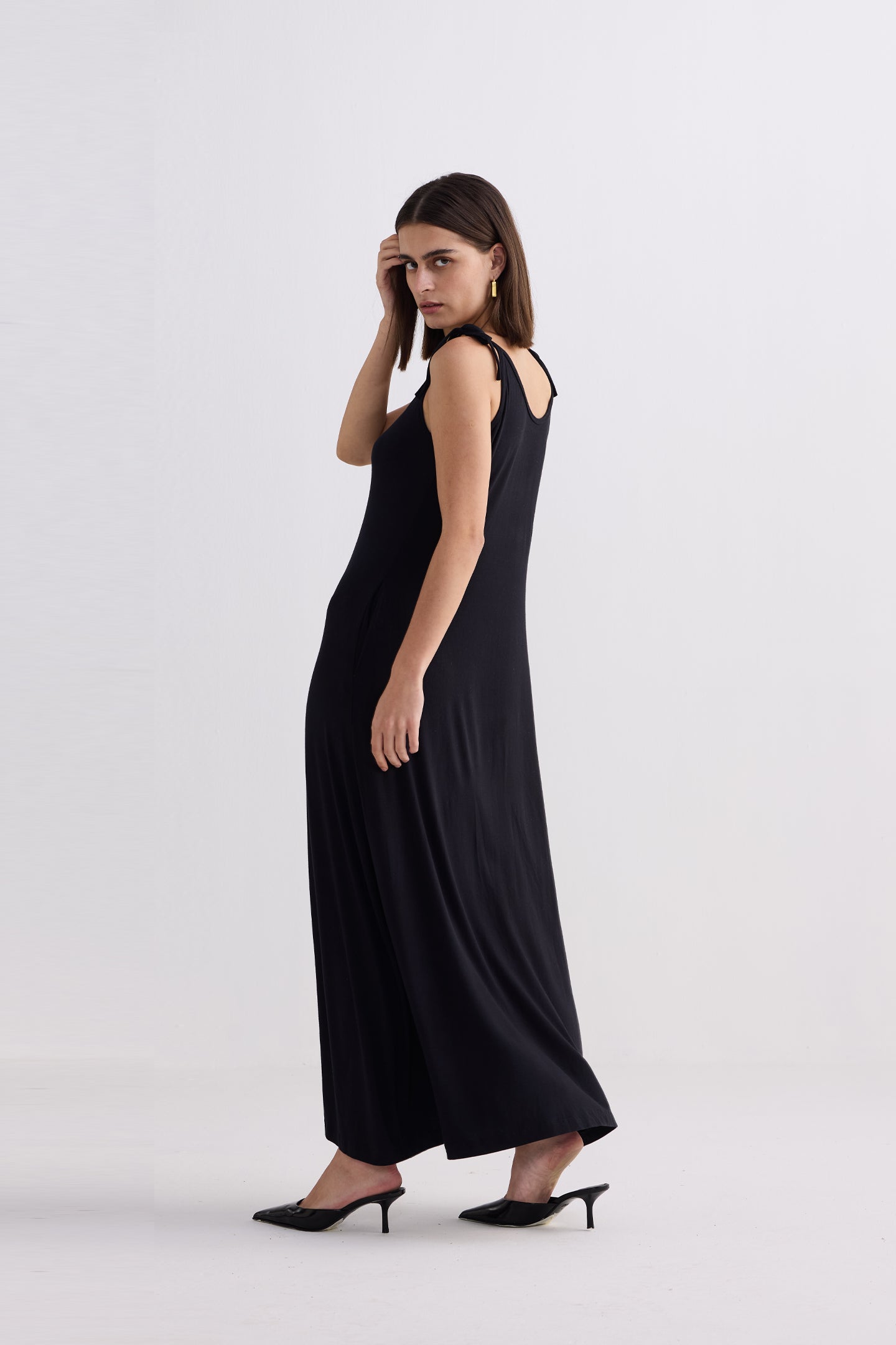 Tie-Detail Maxi Dress in Black Side