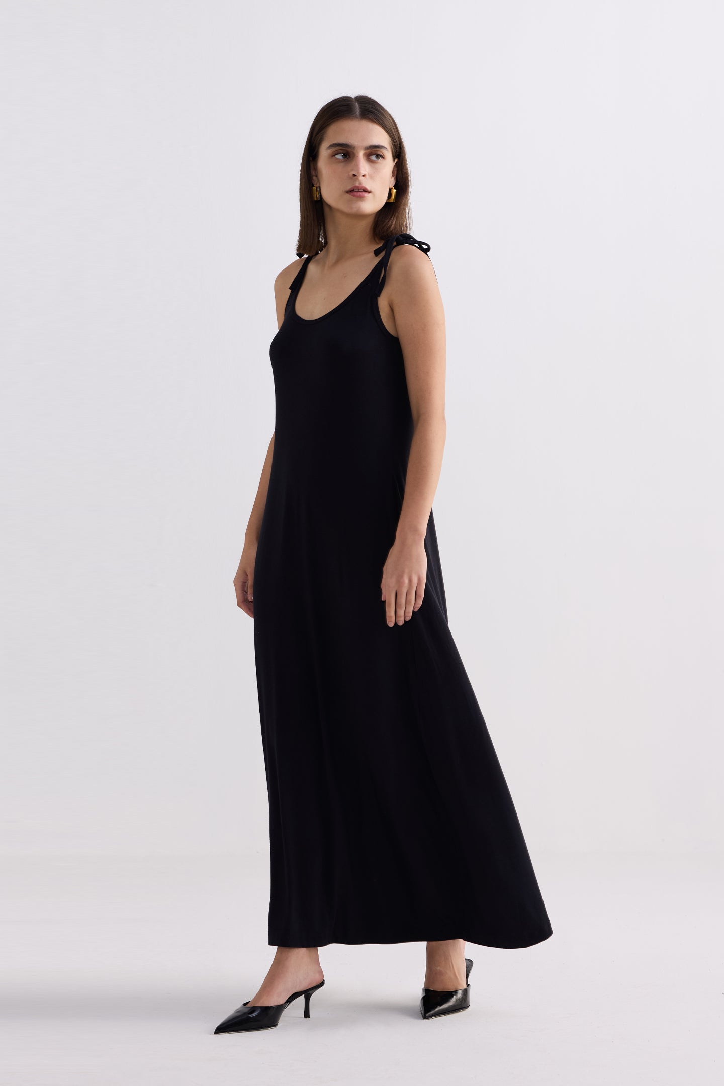Tie-Detail Maxi Dress in Black Side