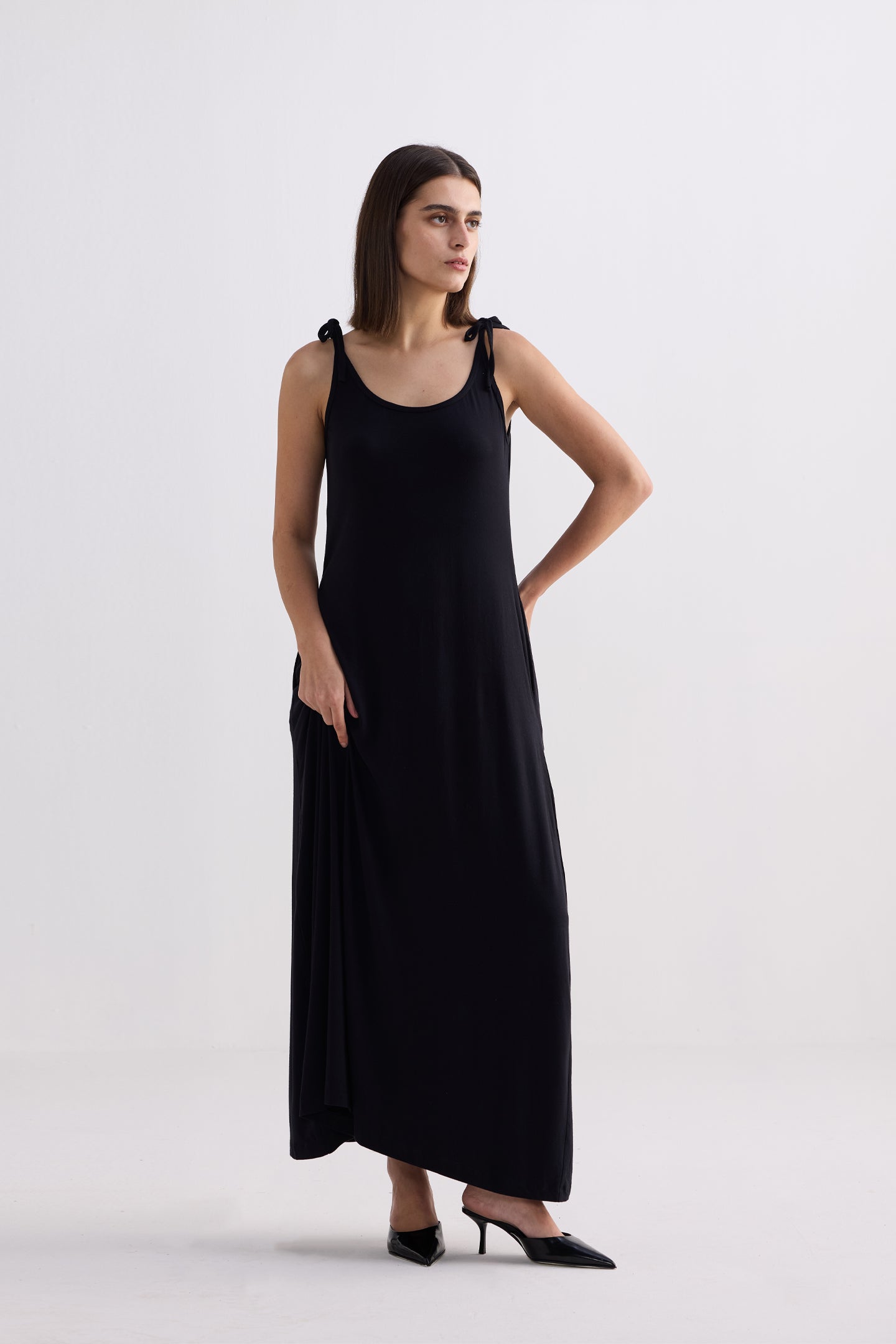 Tie-Detail Maxi Dress in Black Moodshot