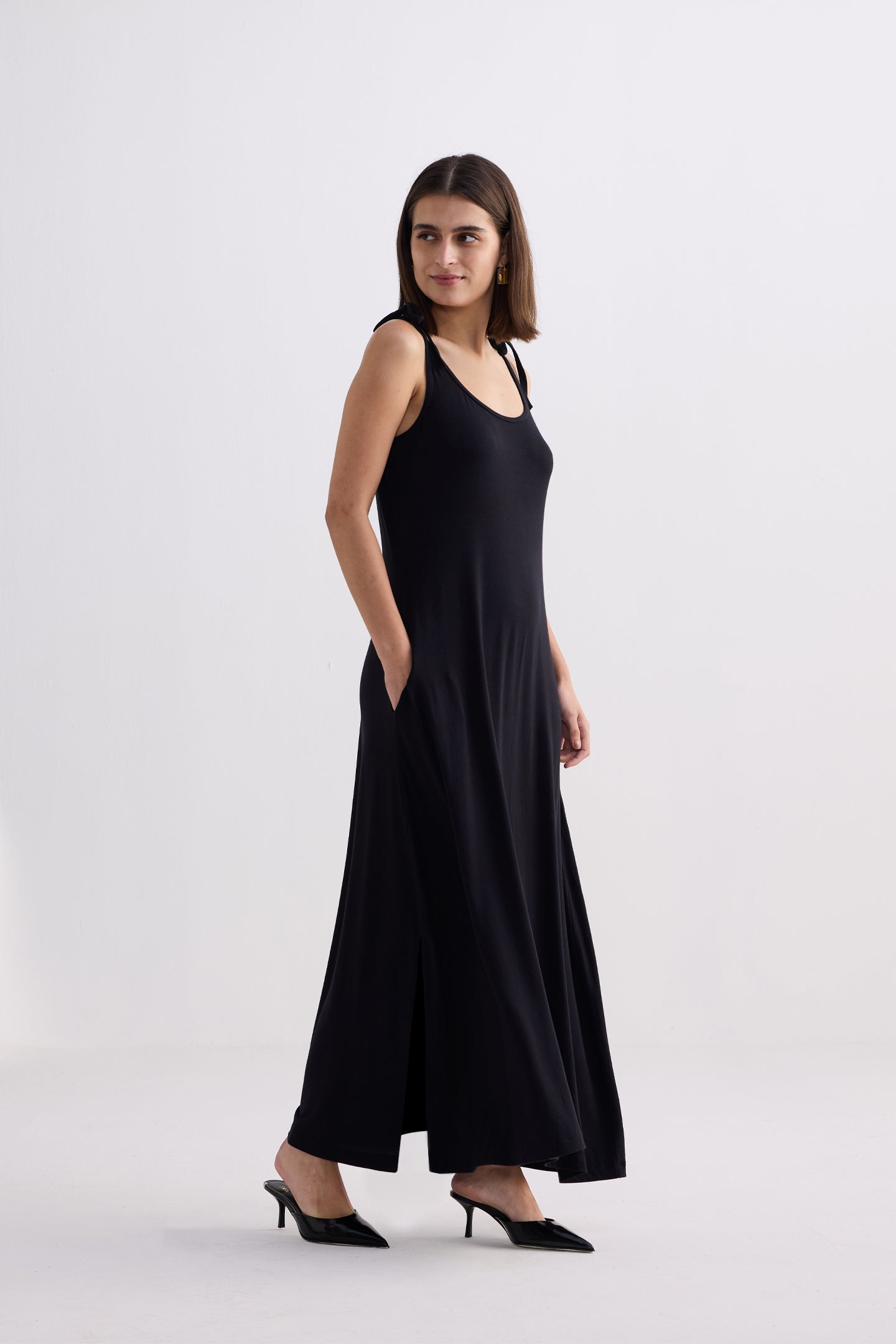 Tie-Detail Maxi Dress in Black Side