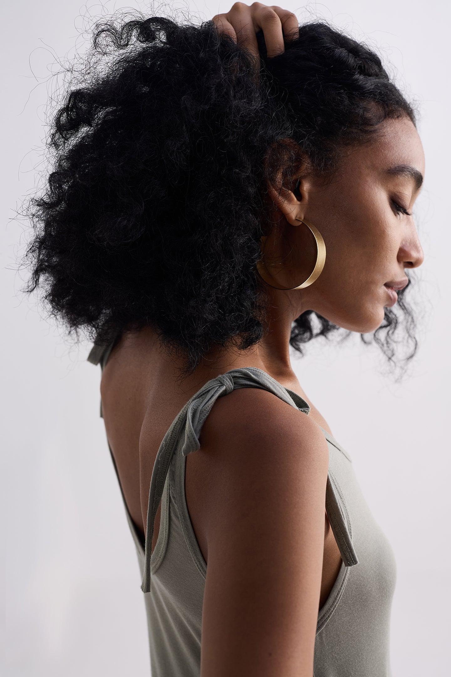 Tie-Detail Maxi Dress in Light Olive Closeup