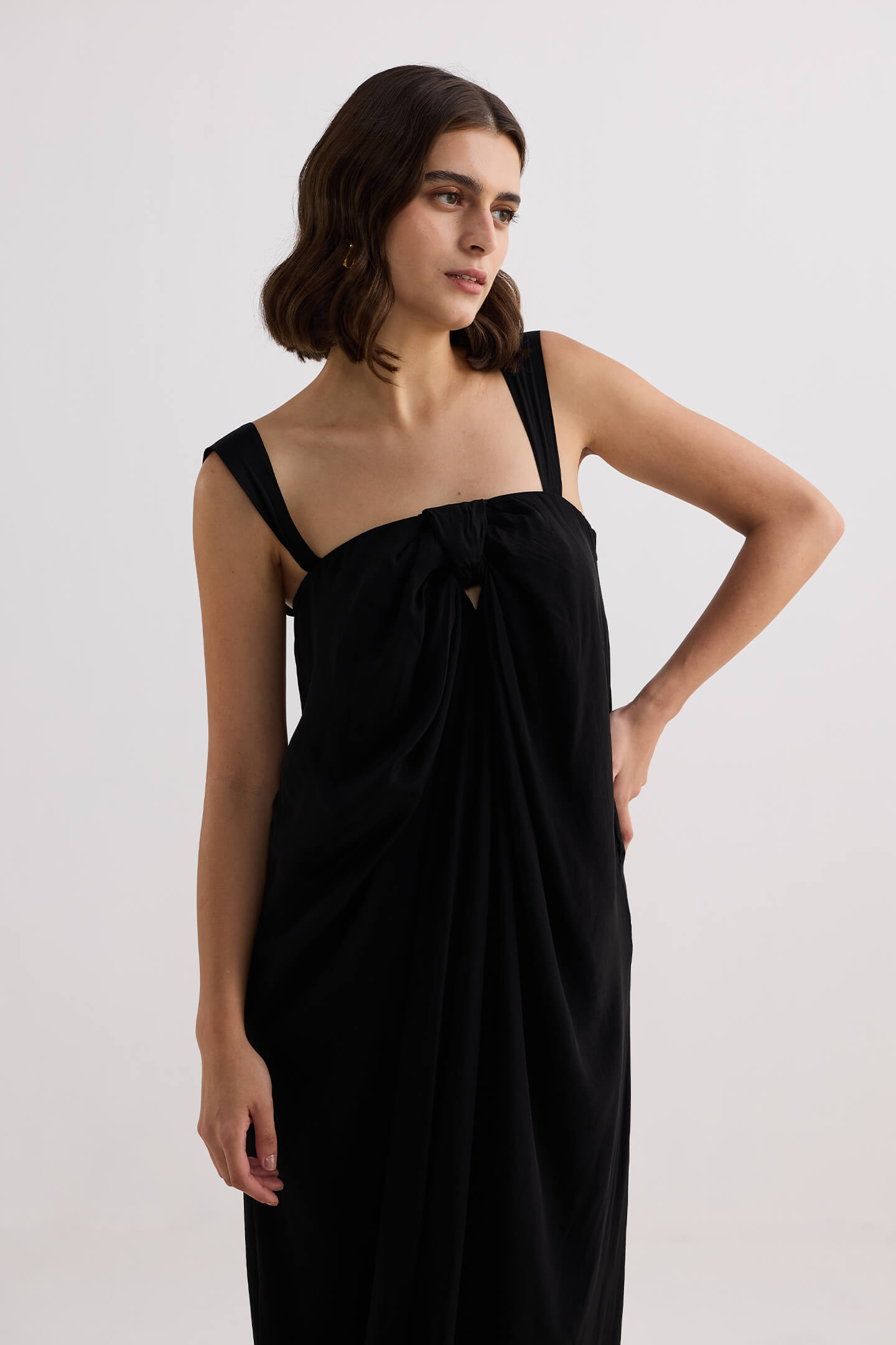 Twilight Twist Strappy Maxi Dress in Black Closeup