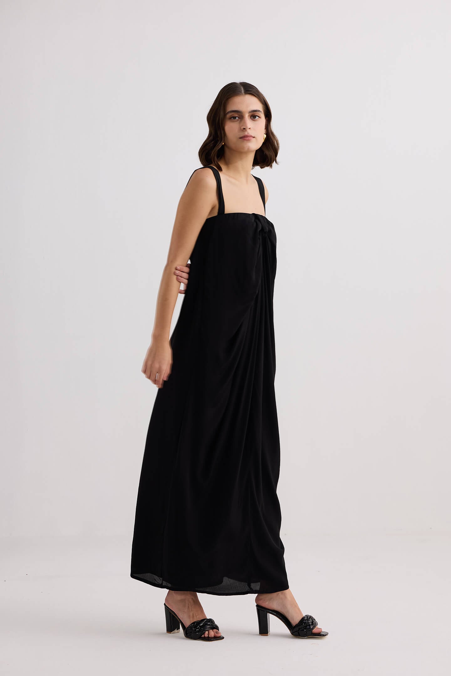 Twilight Twist Strappy Maxi Dress in Black Front