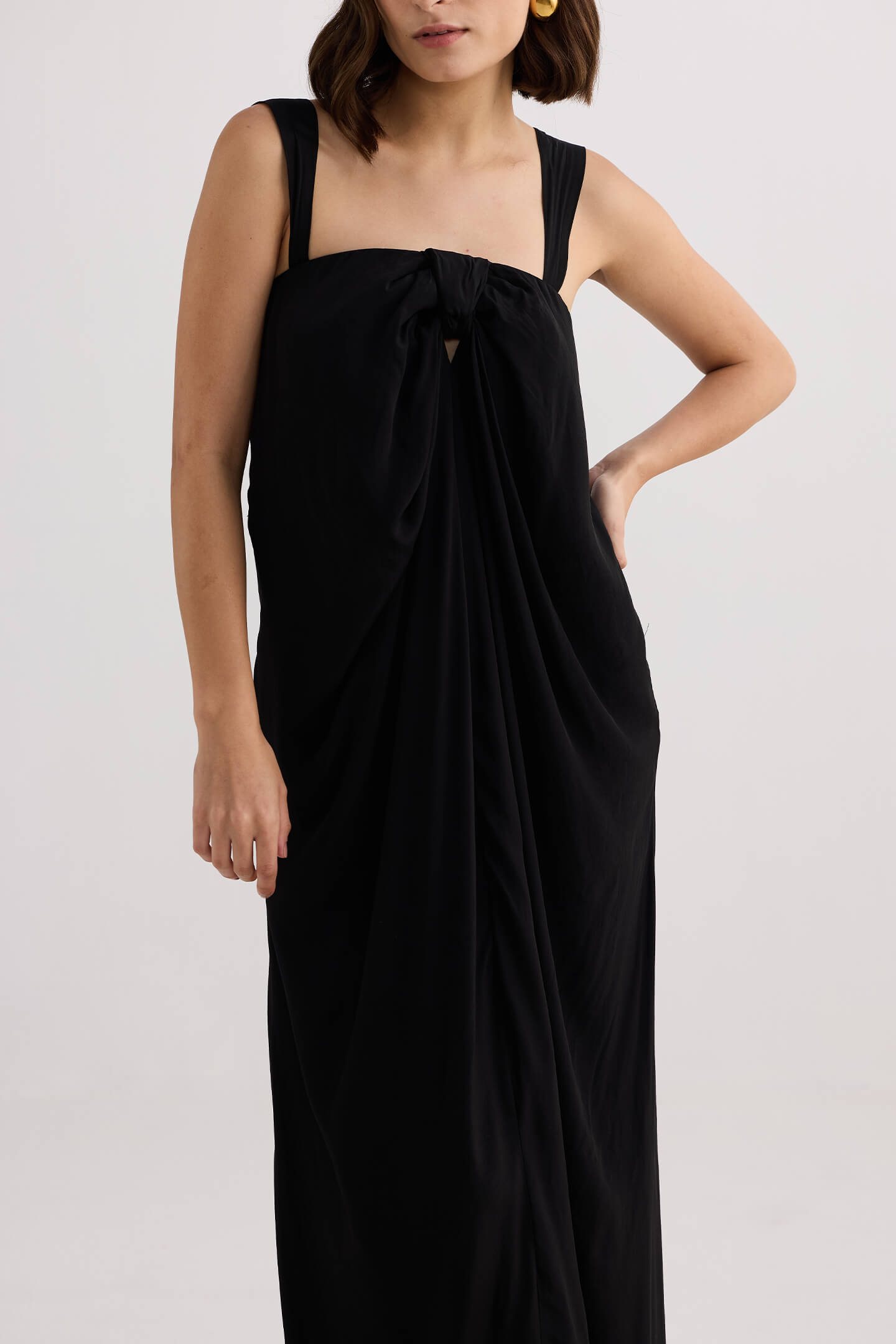 Twilight Twist Strappy Maxi Dress in Black Closeup