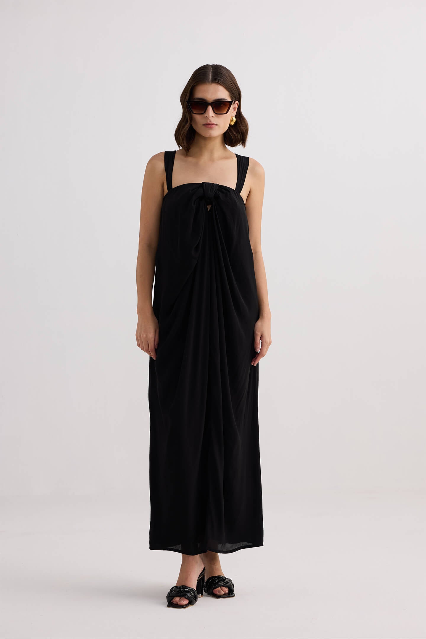 Twilight Twist Strappy Maxi Dress in Black Front