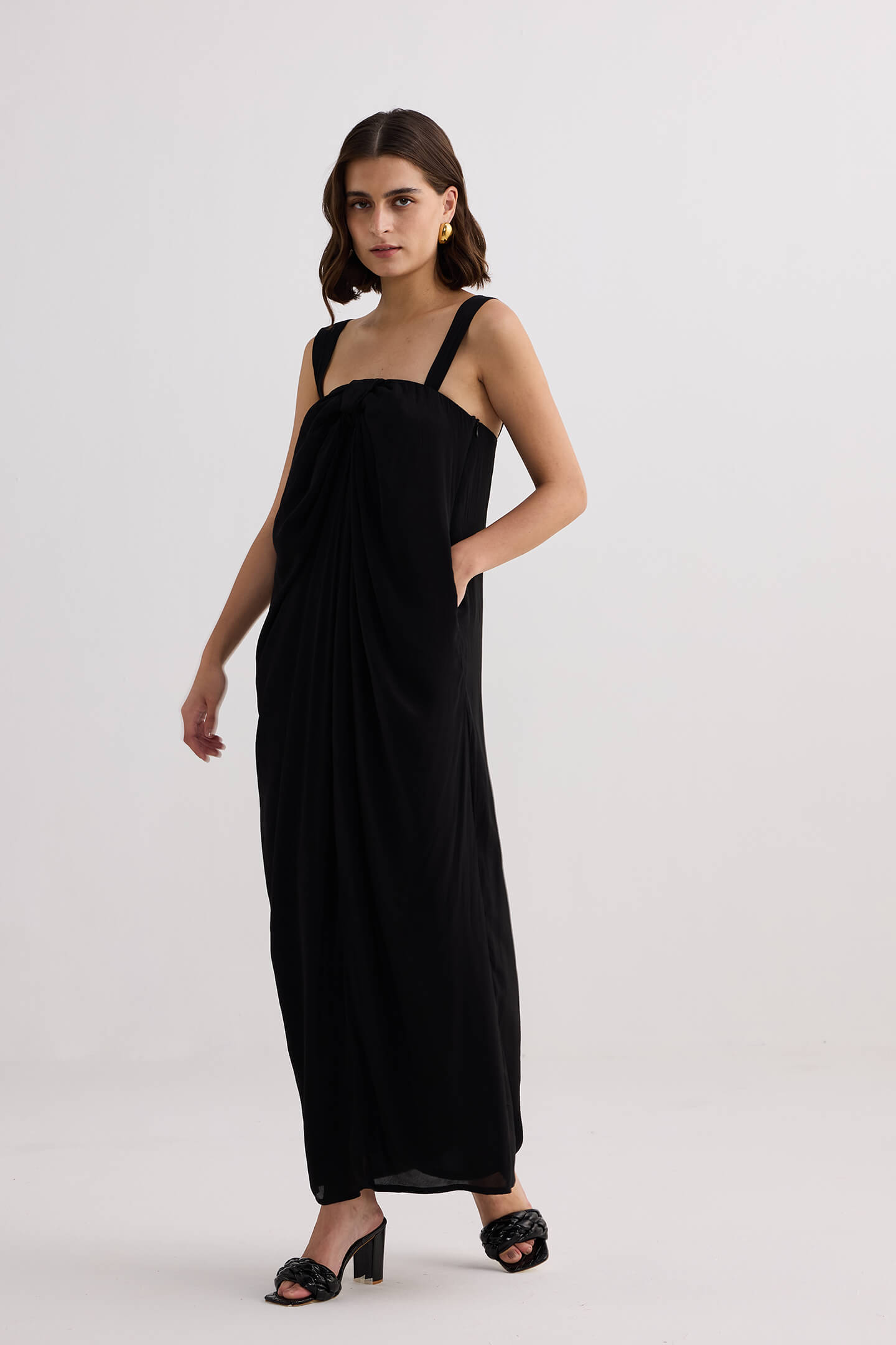 Twilight Twist Strappy Maxi Dress in Black