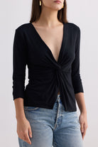 Twist Front Knit Shirt in Black