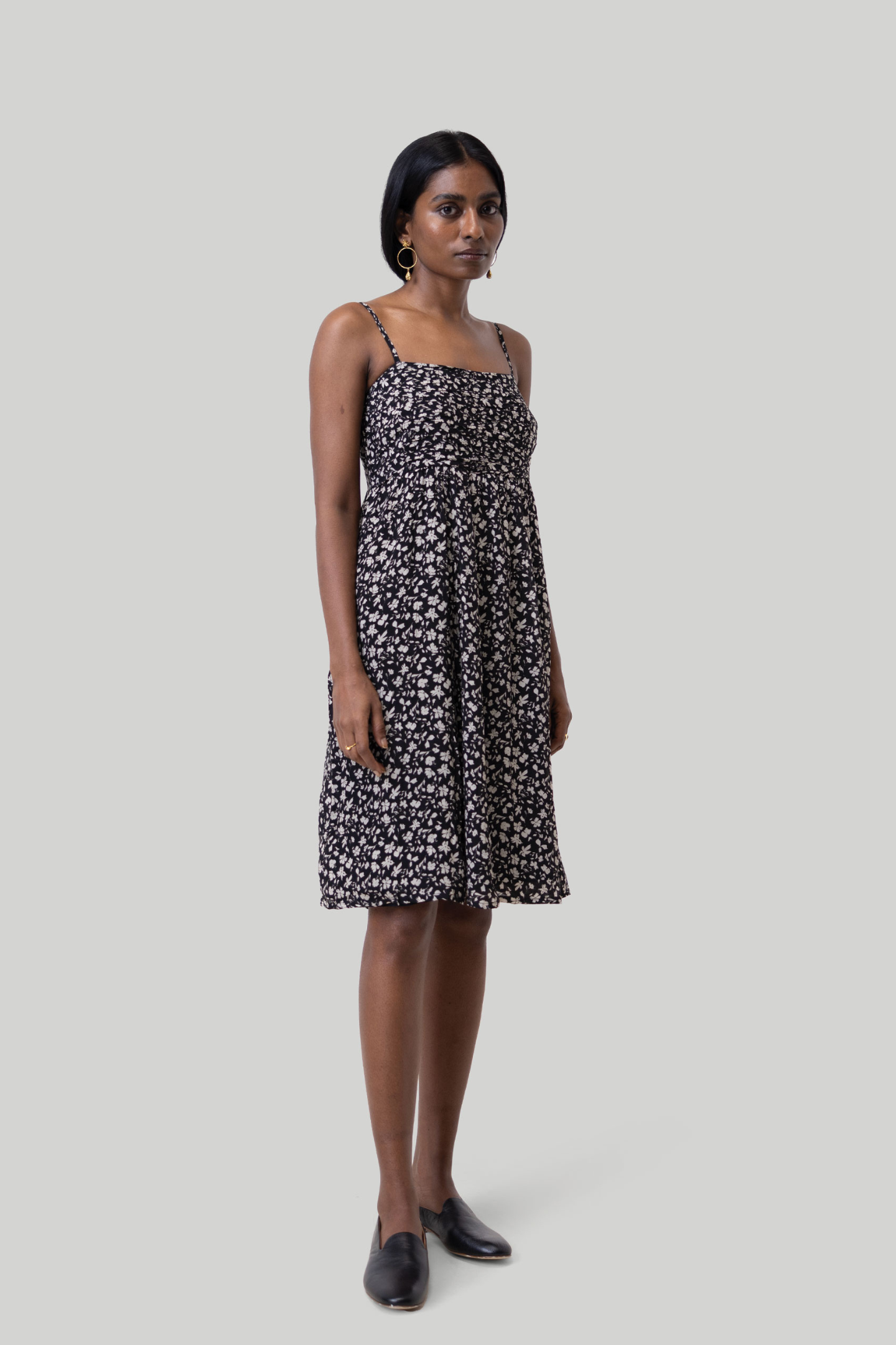 Ruched Strappy Mini Black Floral Dress Reistor Ruched Strappy Mini Black Floral Dress Reistor
