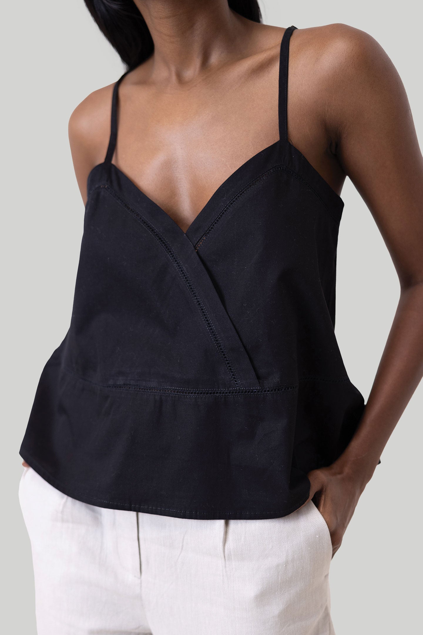 V Neck Lace Cami in Black – Reistor