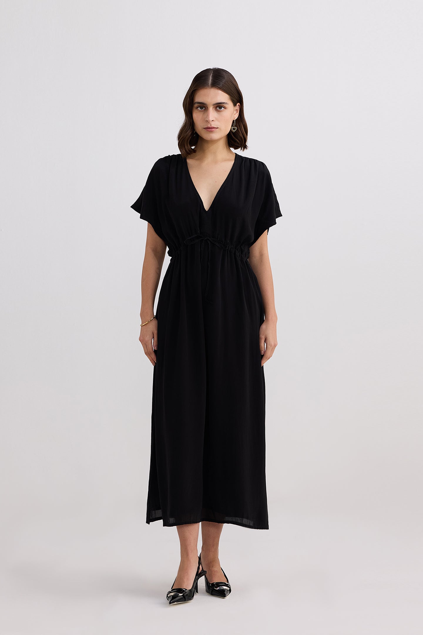 Comfortable Black V Neck Maxi Dress Black / XS Comfortable Black V Neck Maxi Dress Black / XS