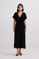 V-neck Gathered Maxi Dress in Black