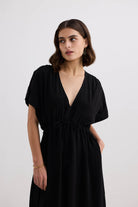 V-neck Gathered Maxi Dress in Black