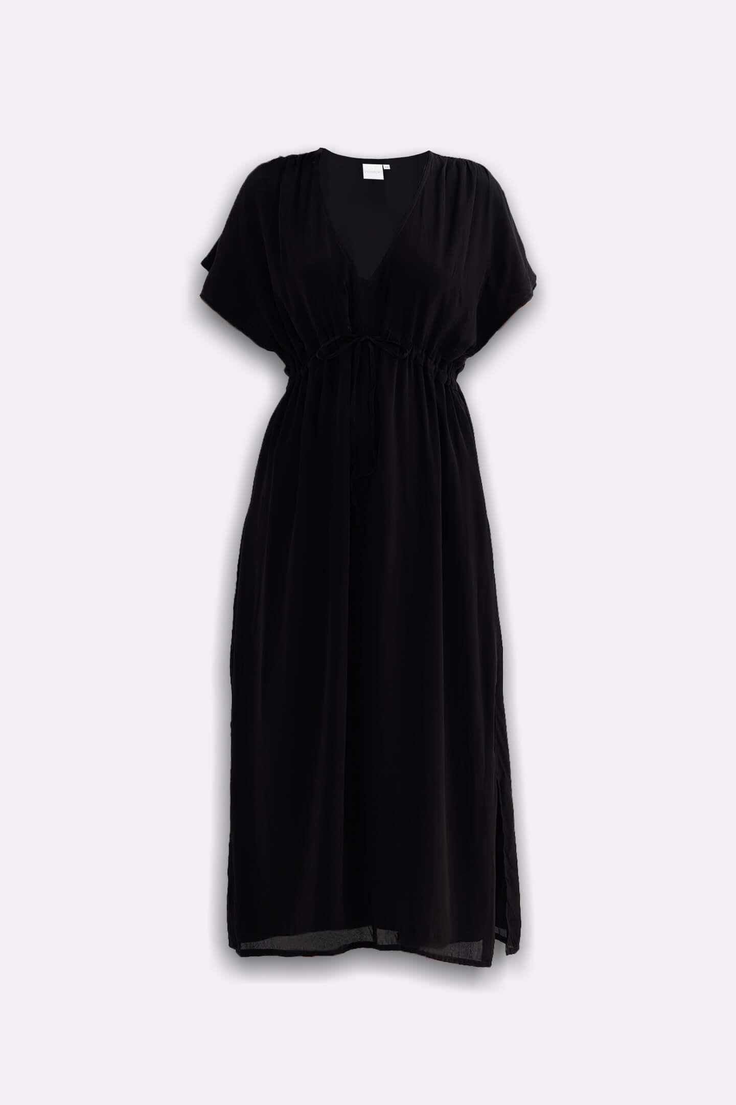 V-neck Gathered Maxi Dress in Black