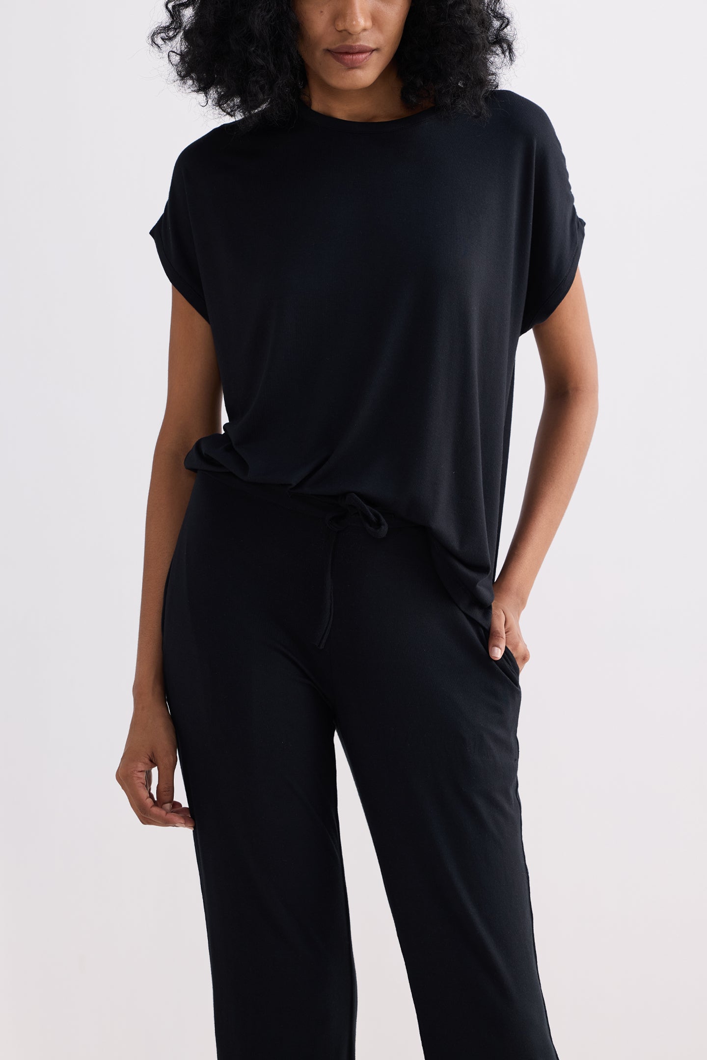 Relaxed Tee Set in Black Closeup