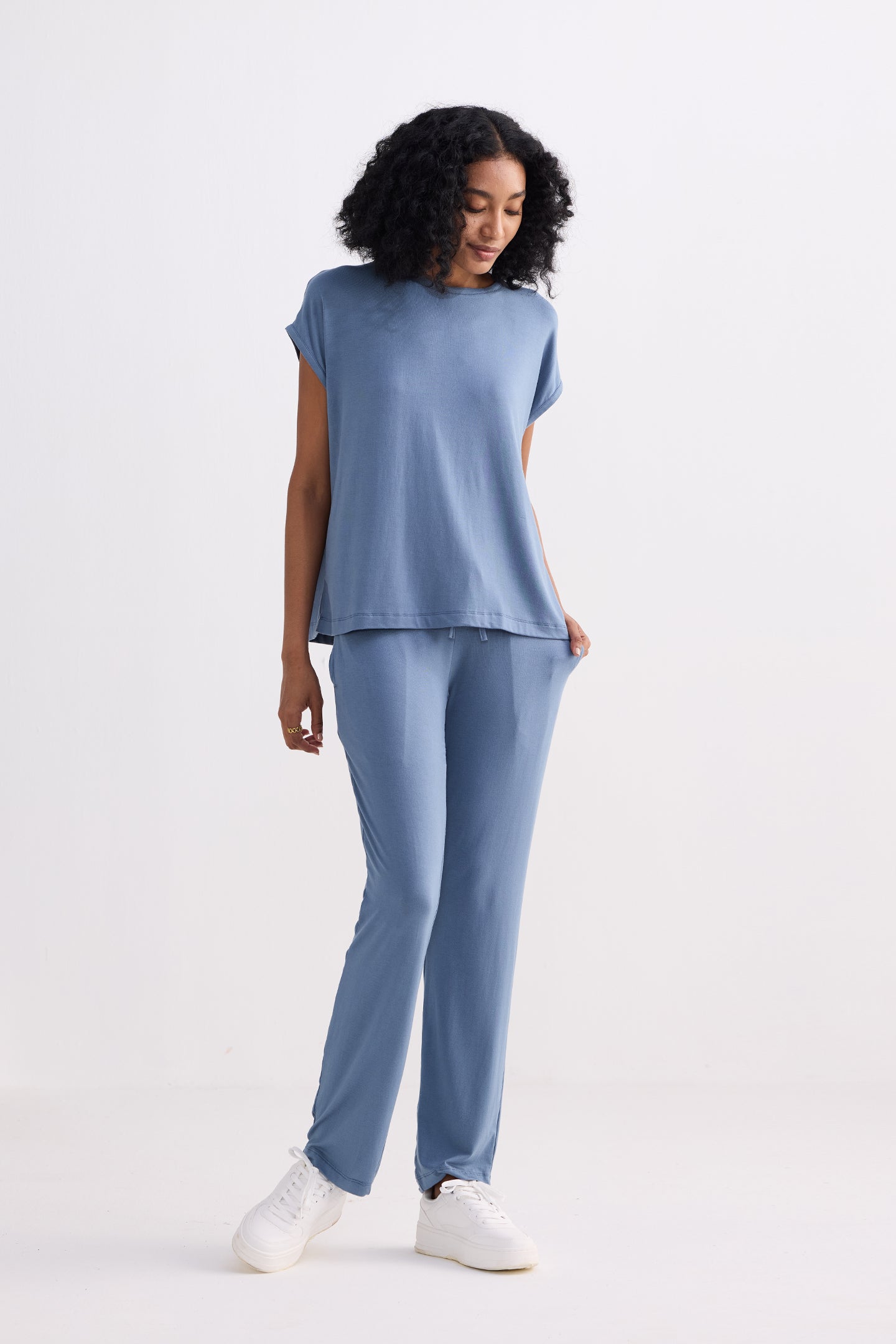 Relaxed Tee Set in Blue Side 