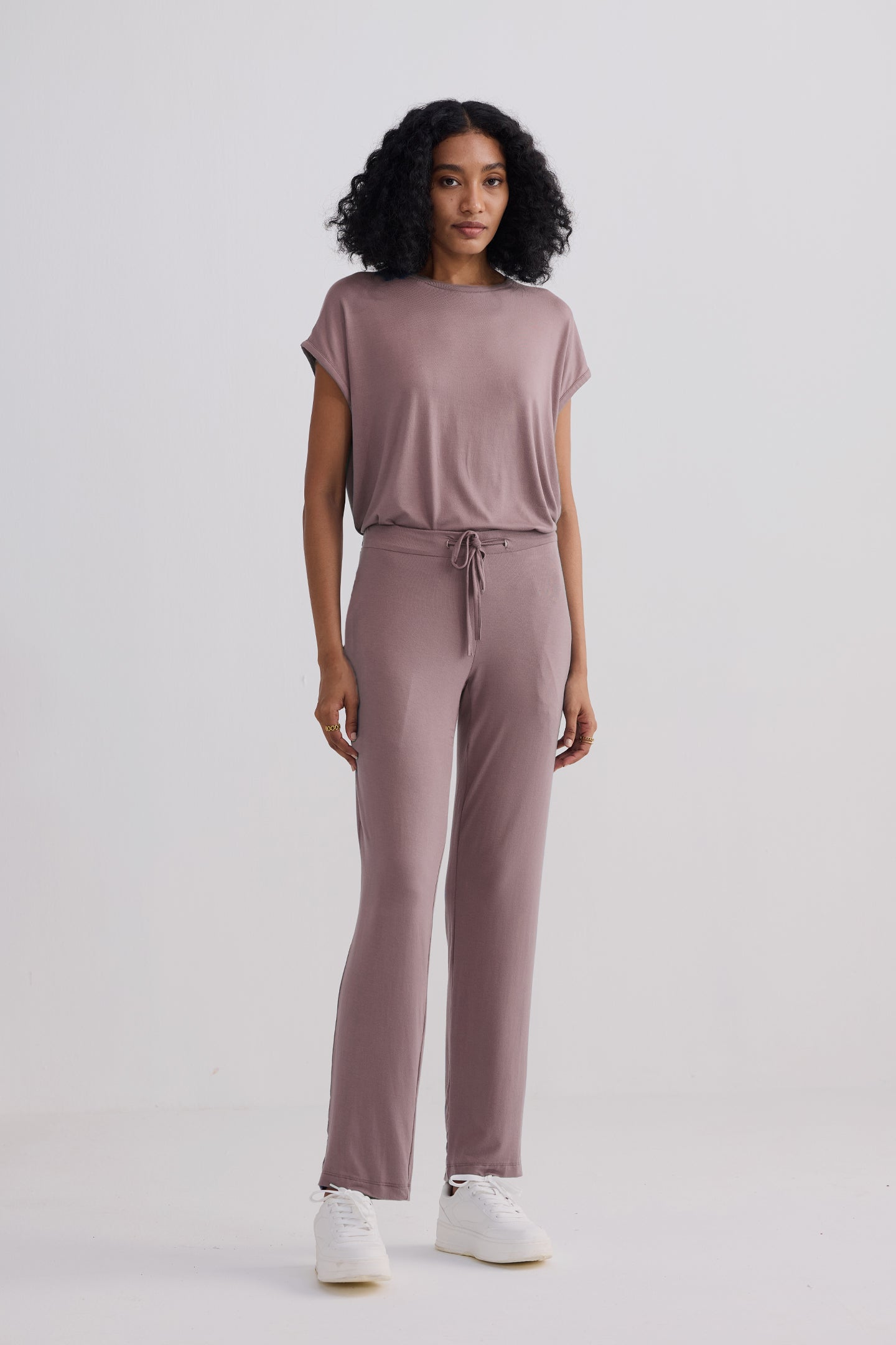 Dusty rose wide-leg pants front view