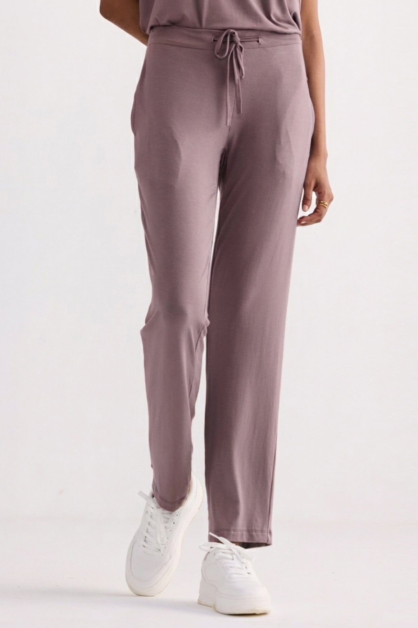 Dusty rose drawstring wide-leg pants