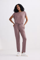 Dusty rose wide leg pants full outfit
