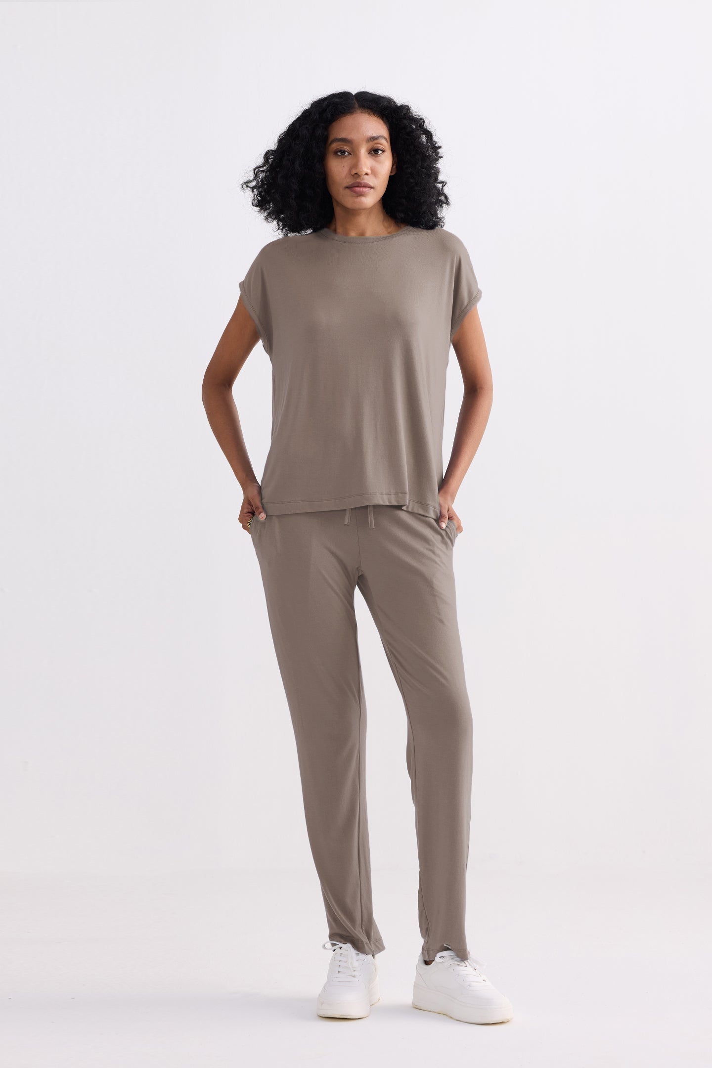Earth grey relaxed fit wide leg pants