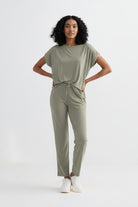 Sustainable women’s wide leg pants with drawstring waist