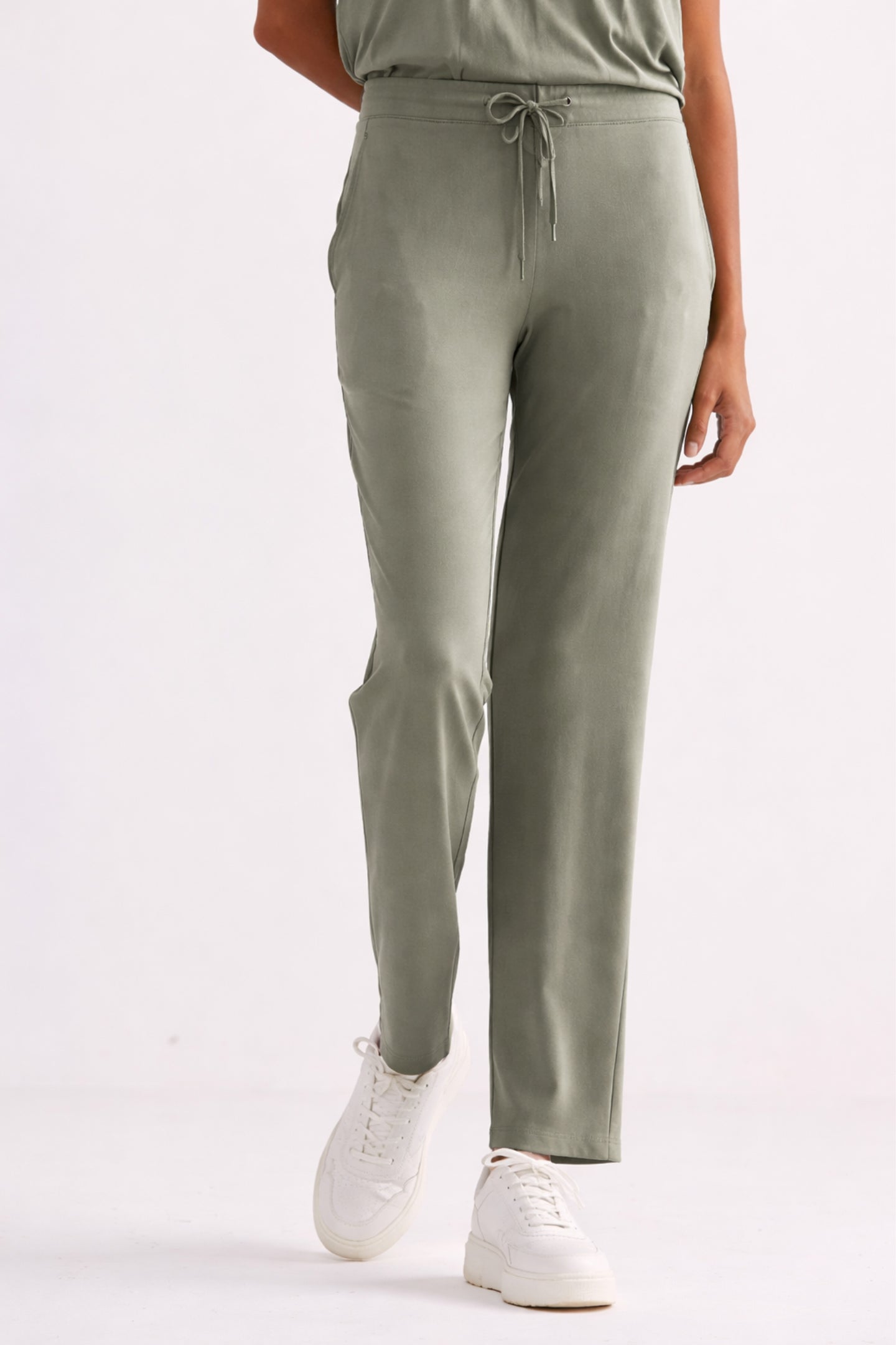 Light olive wide leg pants for women front view