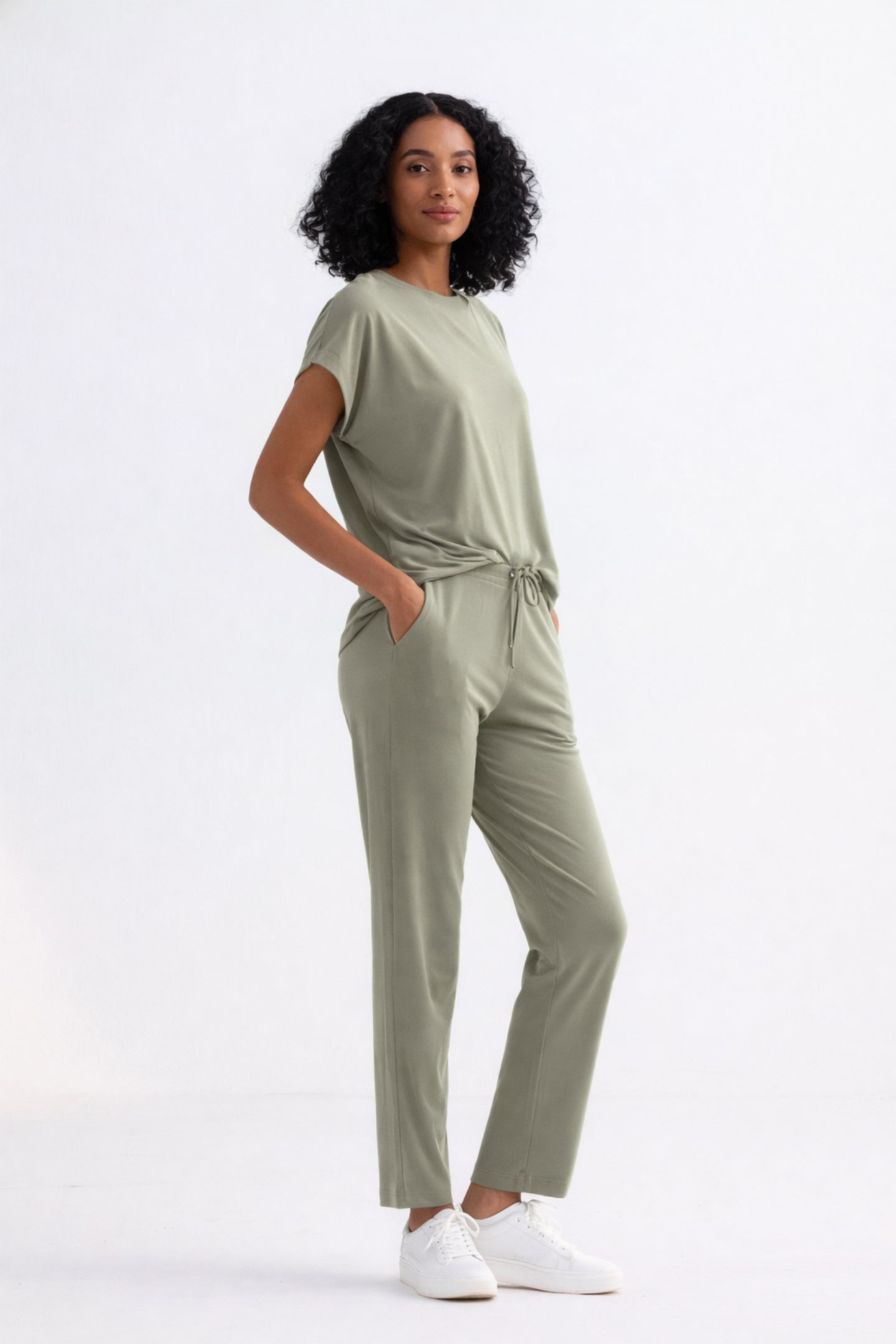 Light olive relaxed-fit wide-leg pants