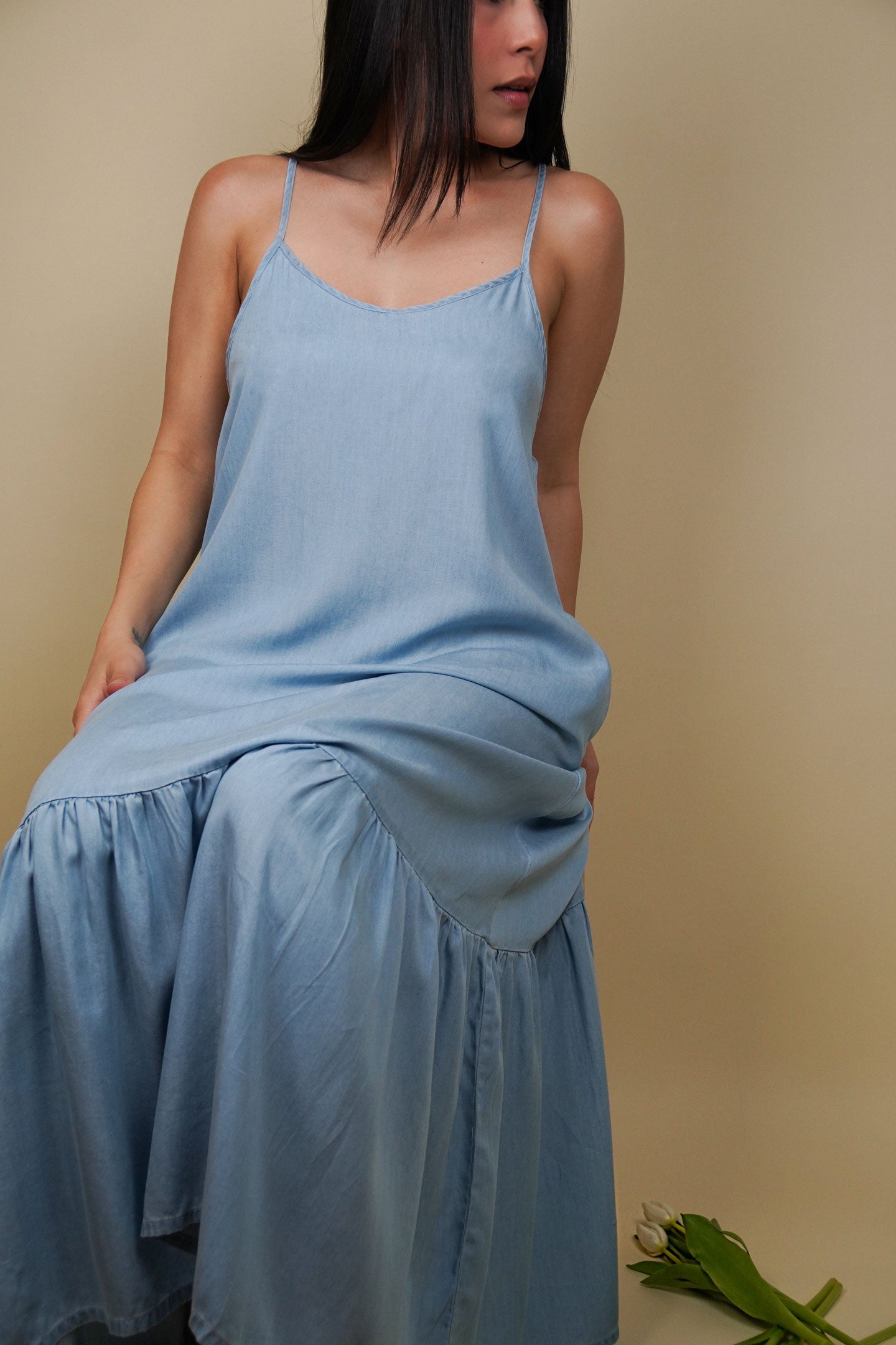 Flowy Maxi Dress in Blue Denim – Reistor