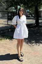 Shirt Dress with Balloon Sleeves in White