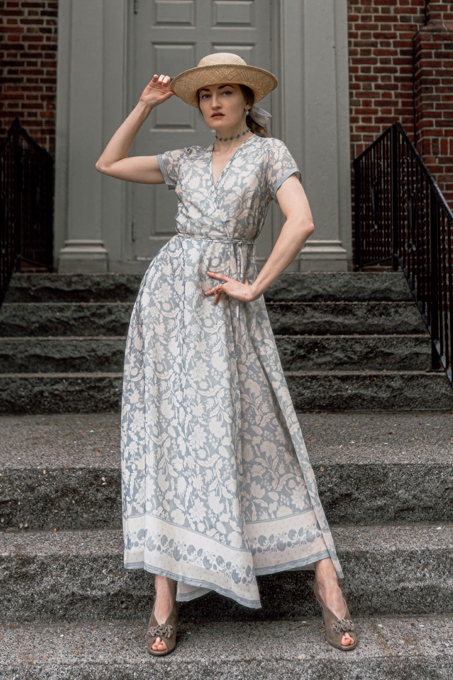 Blue orders floral wrap maxi dress