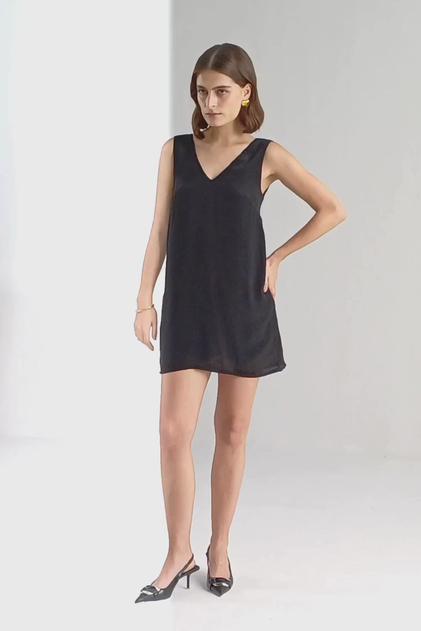 Midnight Muse V-neck Short Dress in Black