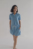 Drawstring Denim Shirt Dress with Front Buttons in Blue