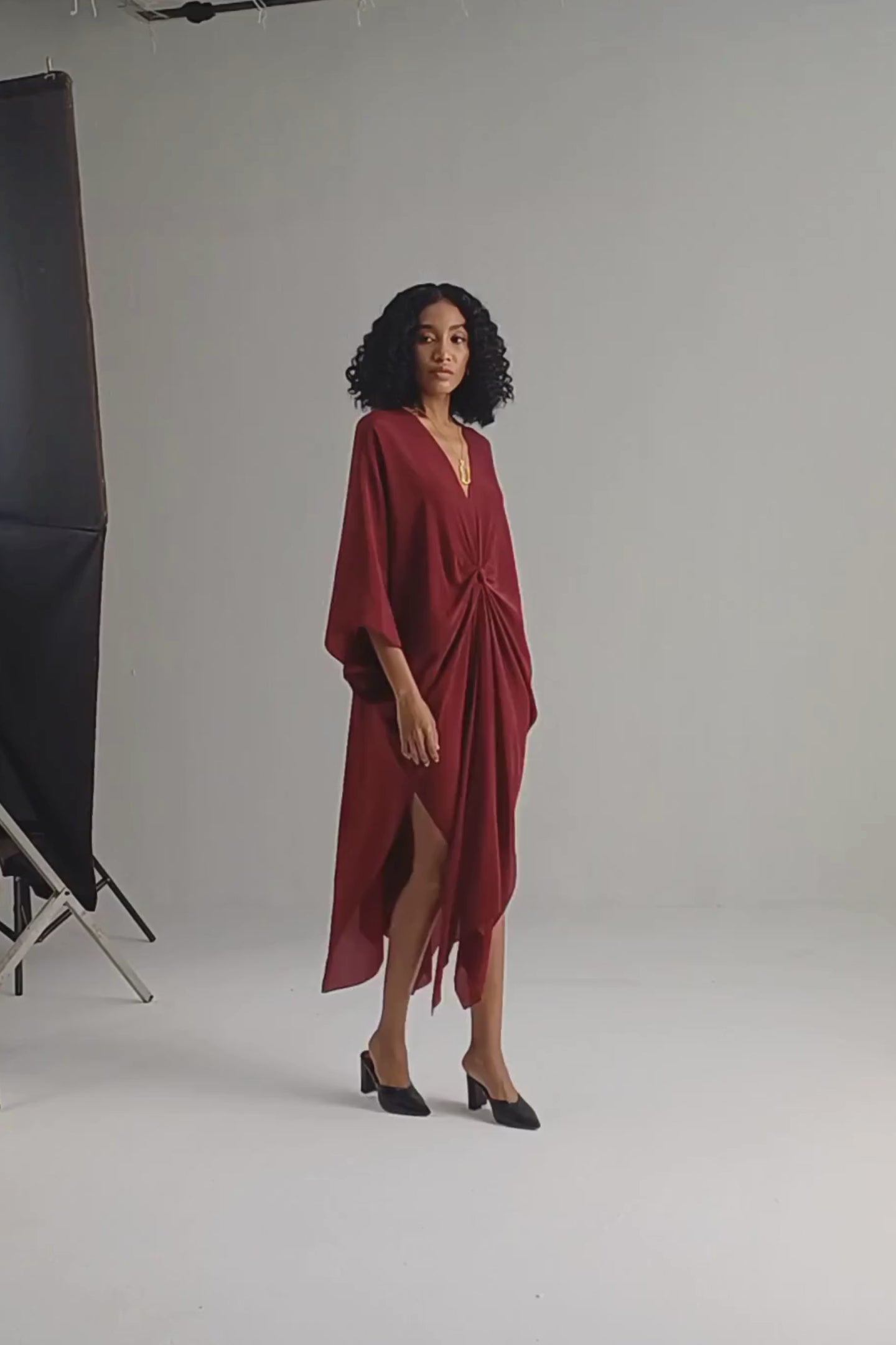 Front Twist Kaftan Dress in Burgundy