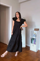 Puff Sleeve Tiered Maxi Dress in Black 10