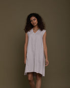 grey half sleeves v neck dress with side pockets.